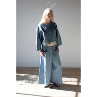 Kaarem Sponge Cropped Boxy Denim Jacket in Light Blue