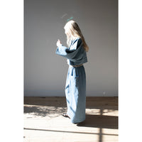 Kaarem Sponge Cropped Boxy Denim Jacket in Light Blue